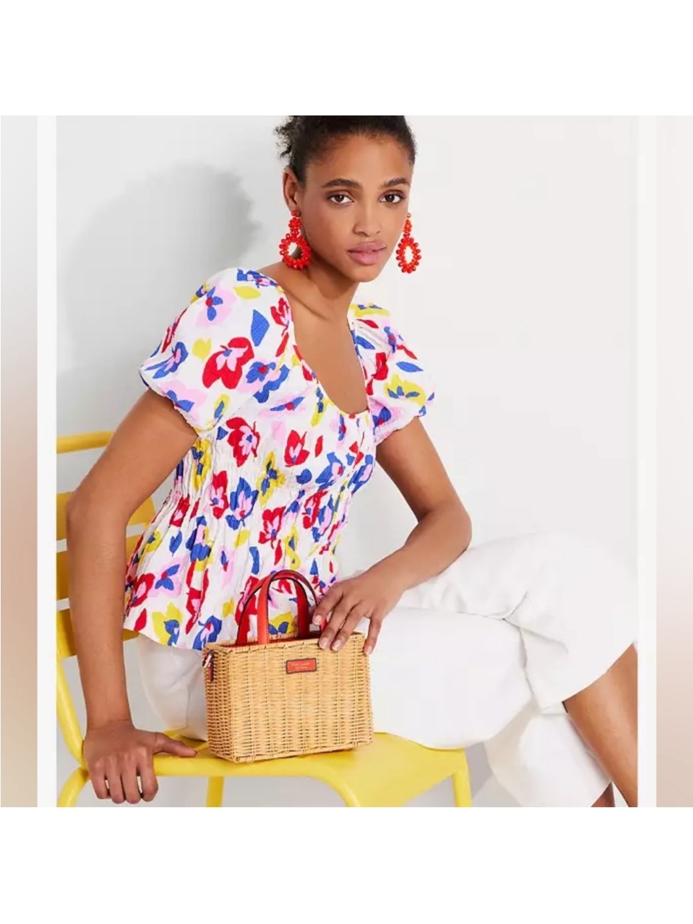 Kate SpadeTop Womens Medium Summer Flowers Riviera Boho Peasant Cottage Core